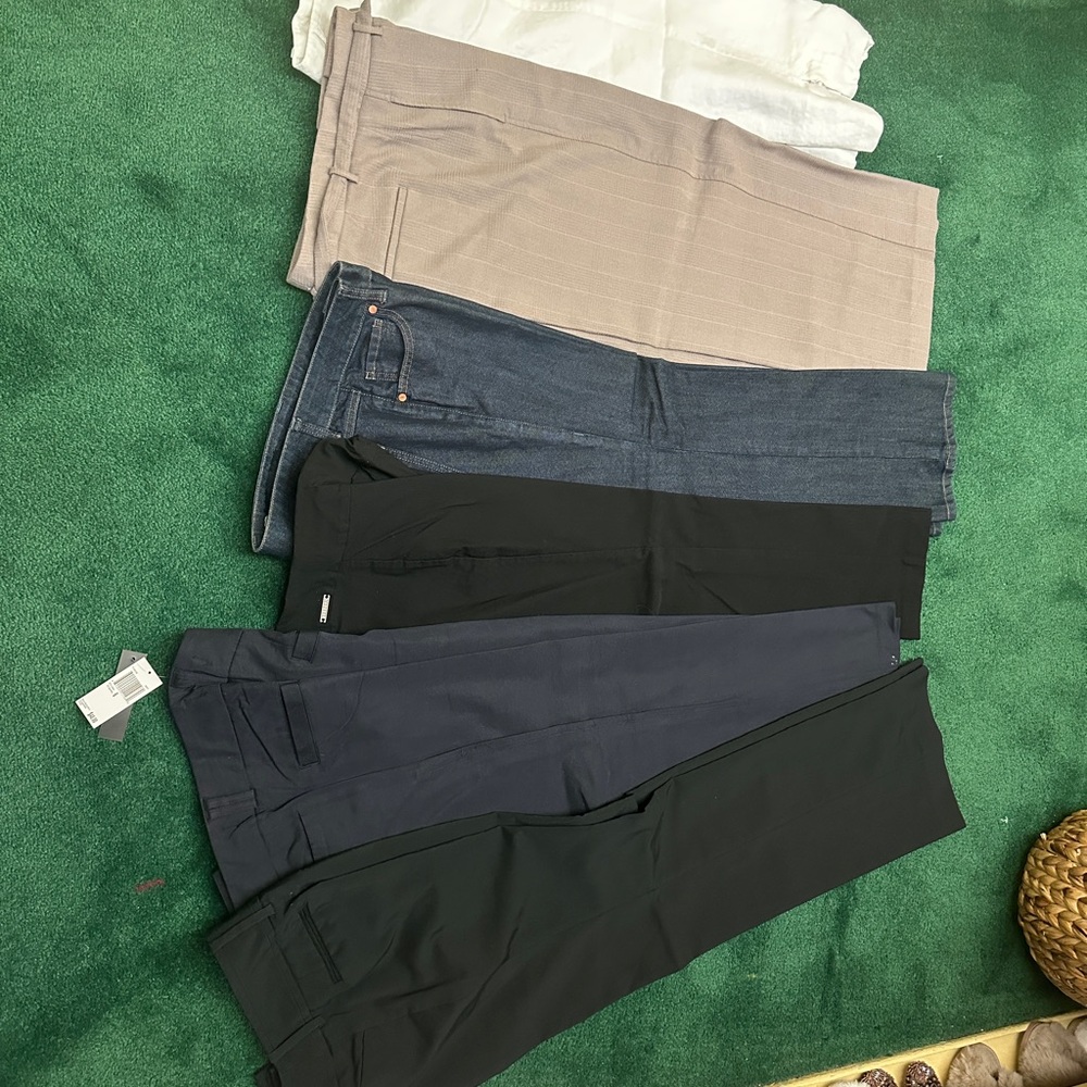 Six Pair Ladies Size 6 Dress Pants - Black, Navy, Gray, Beige